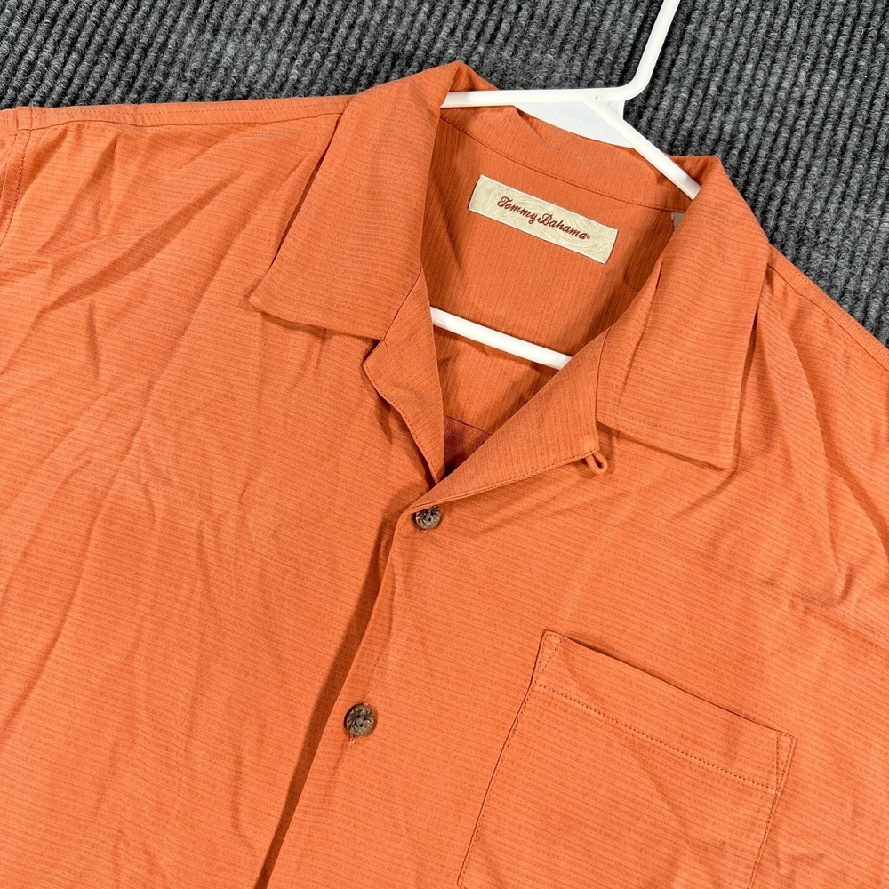 Tommy Bahama Shirt Mens Orange Medium Silk Short Sleeve Button Up Loop Collar